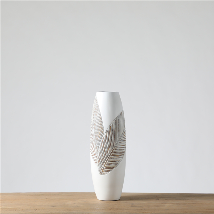 Nordic Leaves Artificial Plants Rustic Vase White Resin Home Decor Big Floor Vase