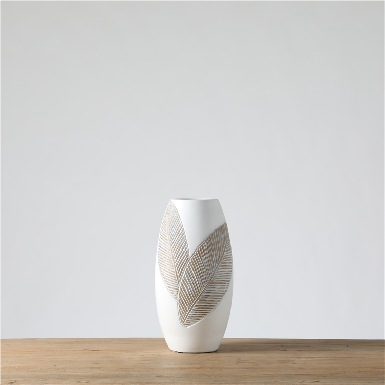 Nordic Leaves Artificial Plants Rustic Vase White Resin Home Decor Big Floor Vase