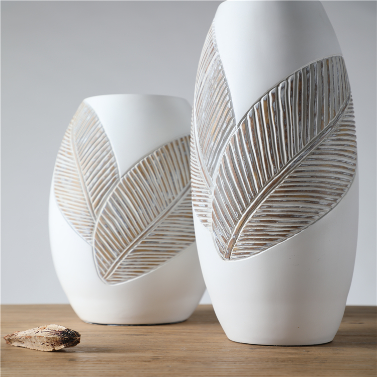 Nordic Leaves Artificial Plants Rustic Vase White Resin Home Decor Big Floor Vase