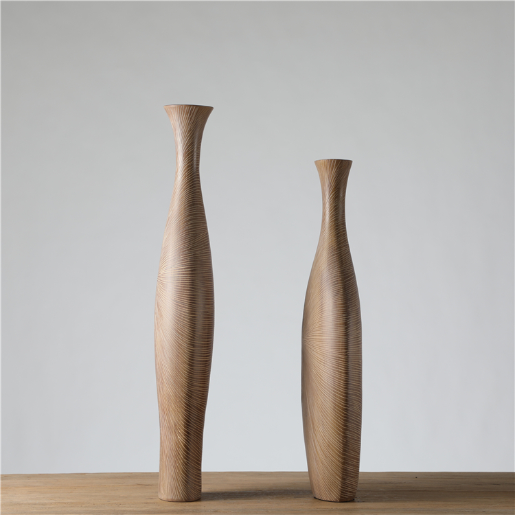 Tabletop Home Decoration Vintage Unique Hand Made Wholesale Wooden Tall Floor Vase