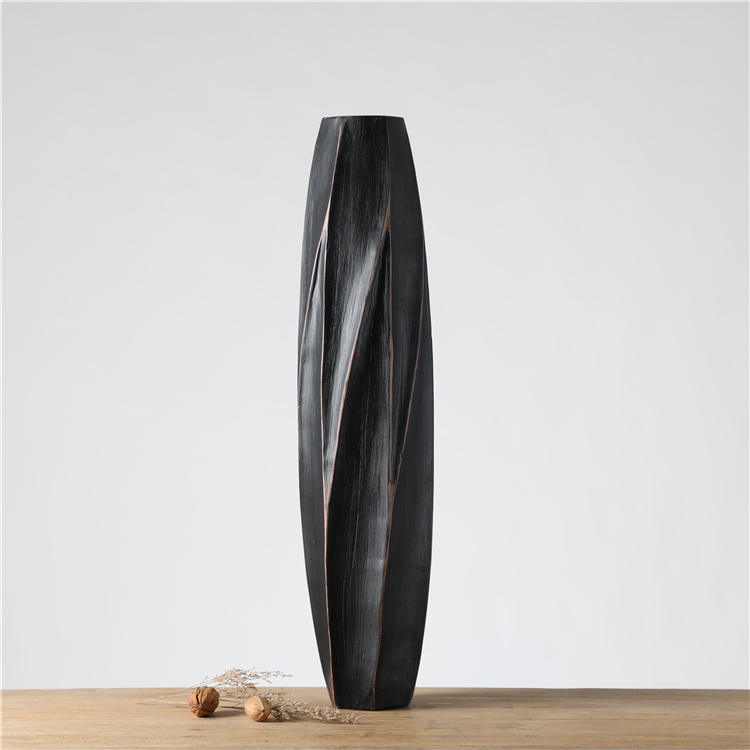 Unique retro style polyresin crafts embossed black home decorative vases resin flower vase