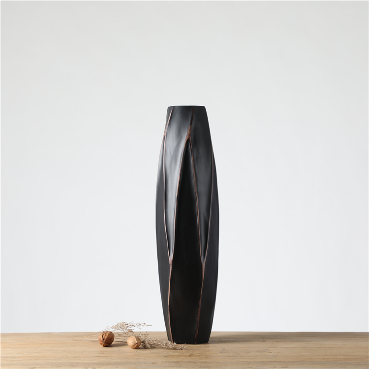 Unique retro style polyresin crafts embossed black home decorative vases resin flower vase
