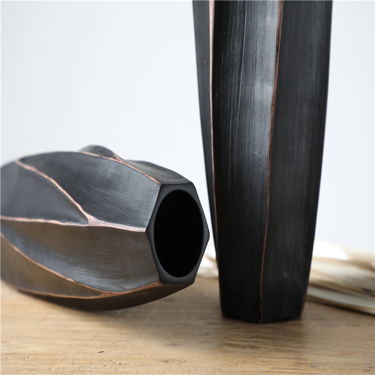 Unique retro style polyresin crafts embossed black home decorative vases resin flower vase