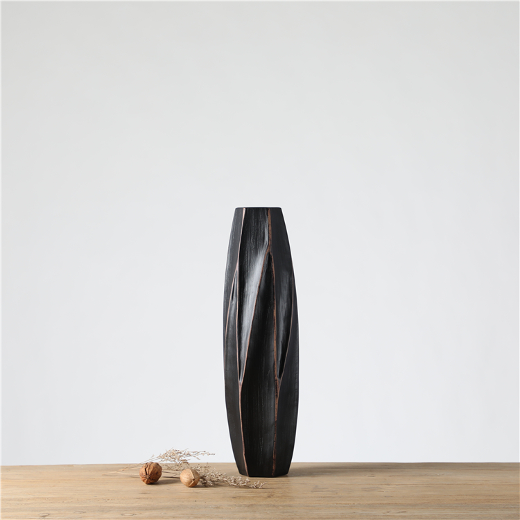 Unique retro style polyresin crafts embossed black home decorative vases resin flower vase