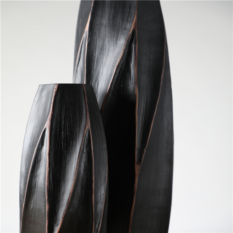 Unique retro style polyresin crafts embossed black home decorative vases resin flower vase
