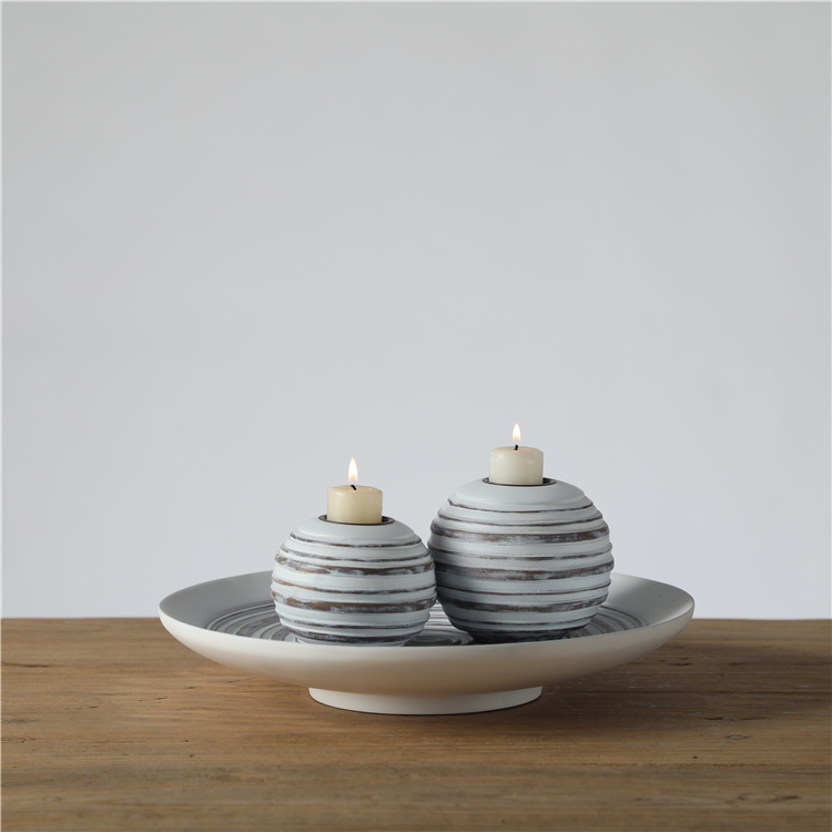 Graceful Striped Plain Church Ornament Resin Votive Candle Holders Set