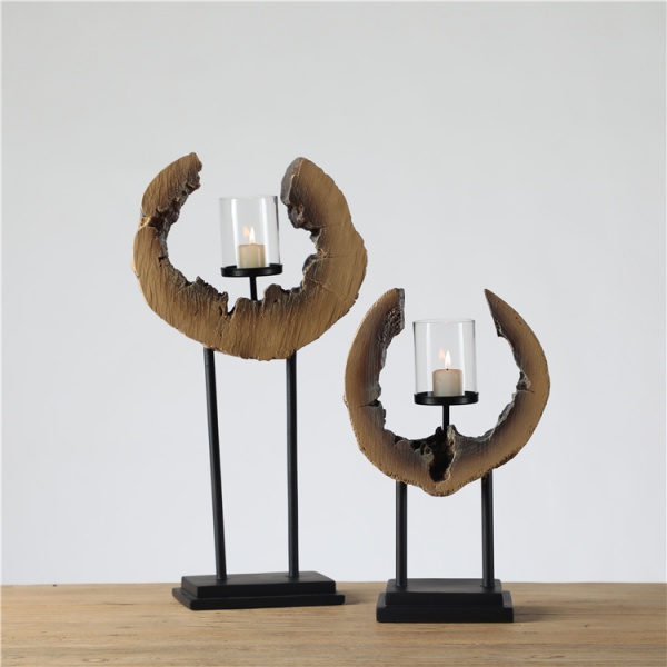 Candle Holder for Home Decor Antique Design Polyresin Wood Crafts and Arts Candle Holder