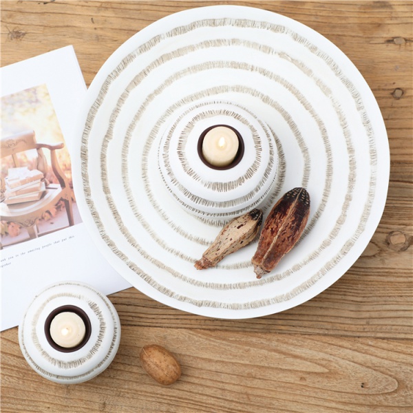 Wedding resin home decoration white candle stand modern decorative candle holder mini tea light holder with tray