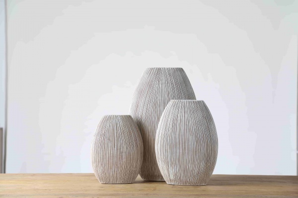 Grand Vase Nordic Style New Design Polyresin Flat Embossed Oval Plant Vase