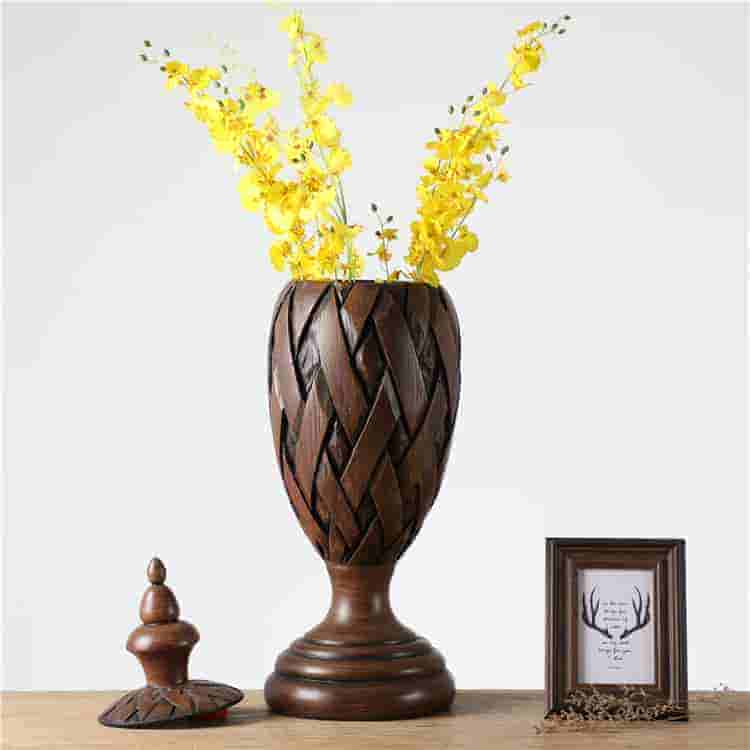 Wooden Tall Vase Embossed Carved Souvenir Resin Vase Home Decoration Flower Vase