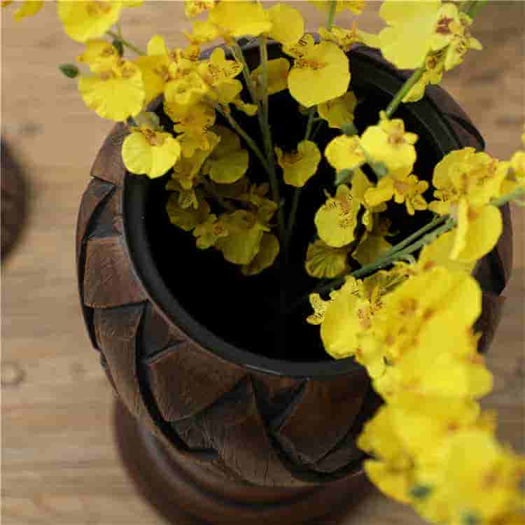 Wooden Tall Vase Embossed Carved Souvenir Resin Vase Home Decoration Flower Vase