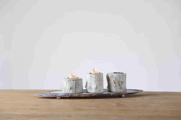 Elegant Home Decor Slice Of Ginseng Shape Tray With Branch Shape Candle Holder Set