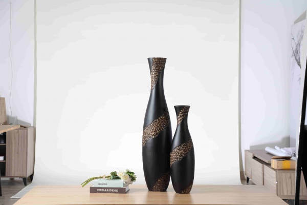 High End Home Hotel Interior Design Chinese Antique Style Black Big Large Standing Floor Vase