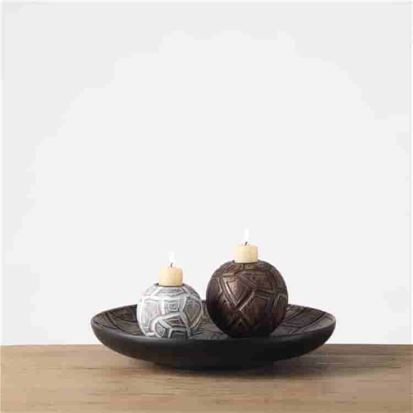 Handmade craft antique design embossed candlestick tray nordic decorative resin tray set decoration candlestick with tray