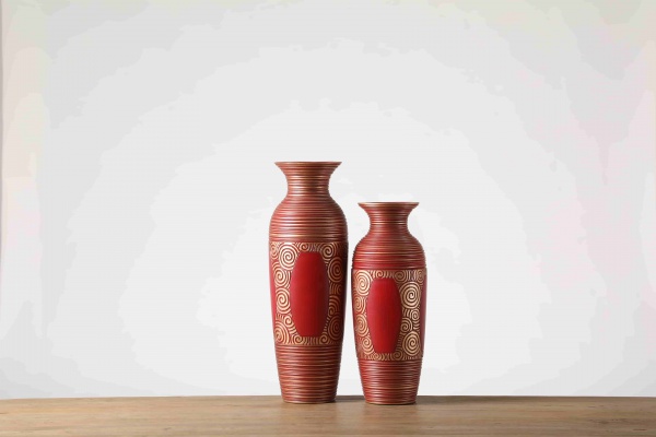 Creative embossed design red modern design resin table top nordic flower vases for home decor