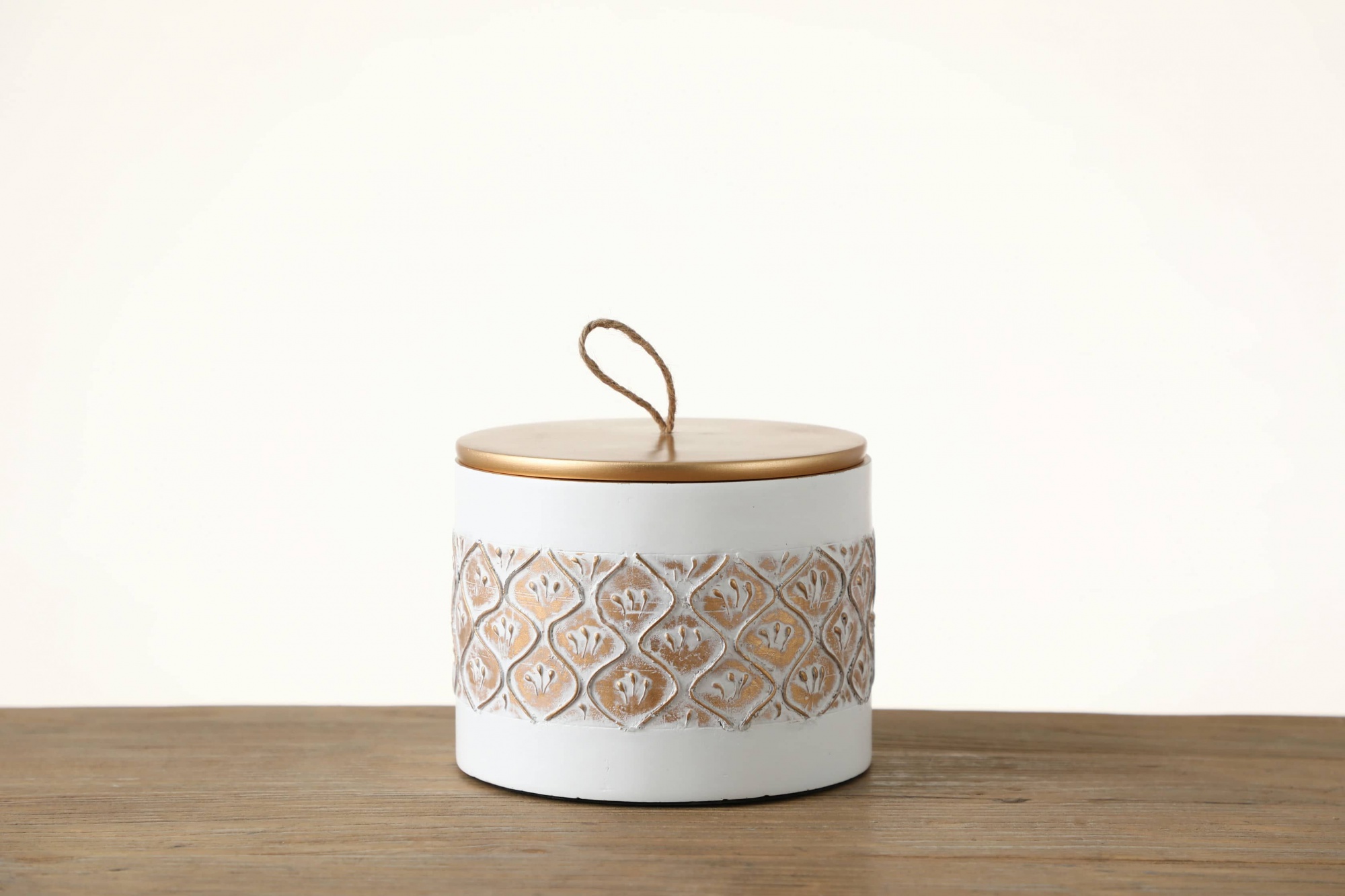 Brass aged textured cylinder resin craft with lid