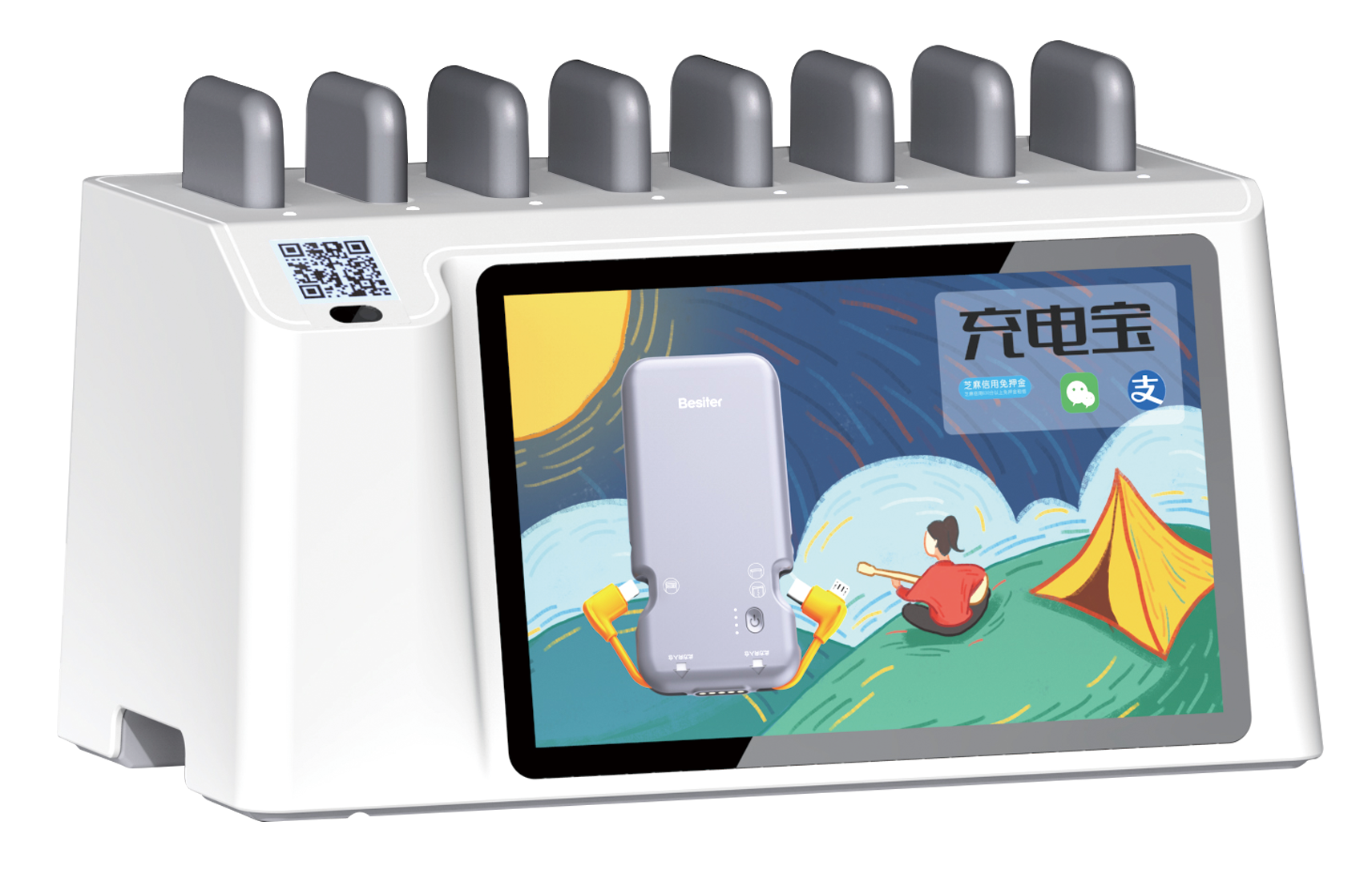 Besiter 8 Slots 12.1 Inch Screen Portable Space-efficient Mobile Phone Power Bank Rental Station Desktop Shared Station