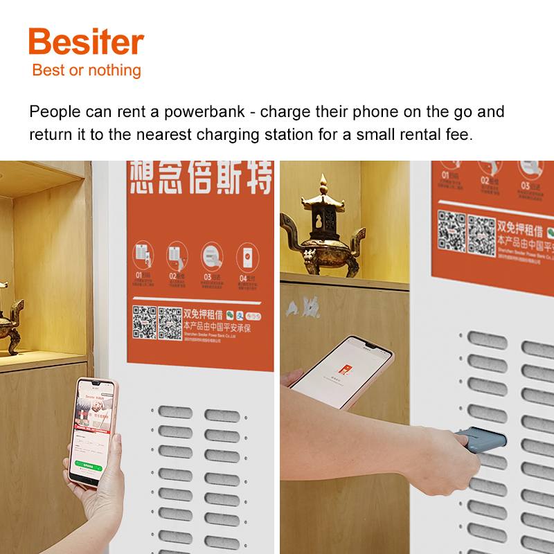 Besiter 36 Slots 23.8” Large Screen Power Bank Rental Kiosk LCD Advertising Borad