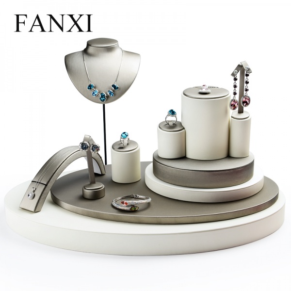 TT007 Wholesale Custom Jewellery Exhibitor Organizer Set For Ring Necklace Bracelet Shop Showcase Luxury PU Leather Jewelry Display
