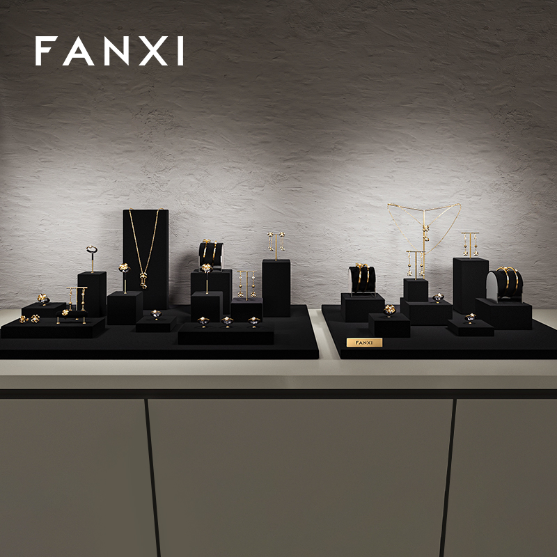 FANXI high end Black Microfiber jewelry display stand set