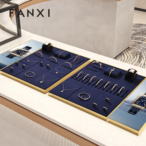 P195 FANXI Fashion Blue Microfiber Jewelry Display Plate