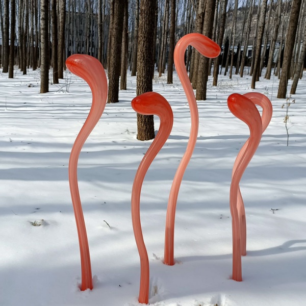 Decorative Glass Garden Stakes, Curved Neck Design, All-Weather Outdoor Art Sculptures