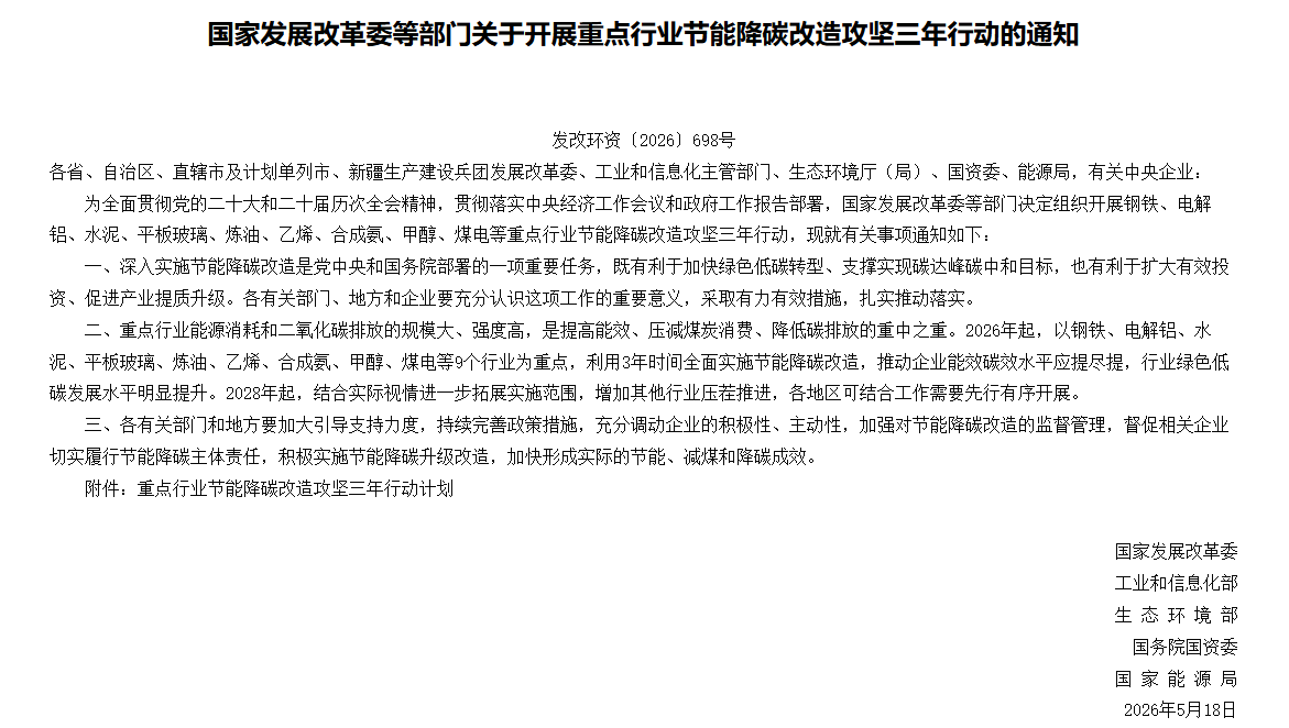 这九大重点行业，全面实施节能降碳改造！