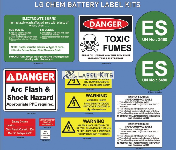 Battery Label Kits Option 2 LG Chem Battery Label Kits