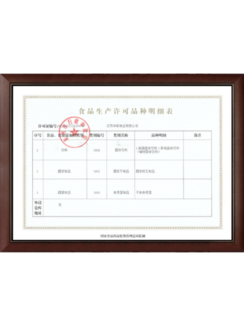 食品生产许可证品种明细表