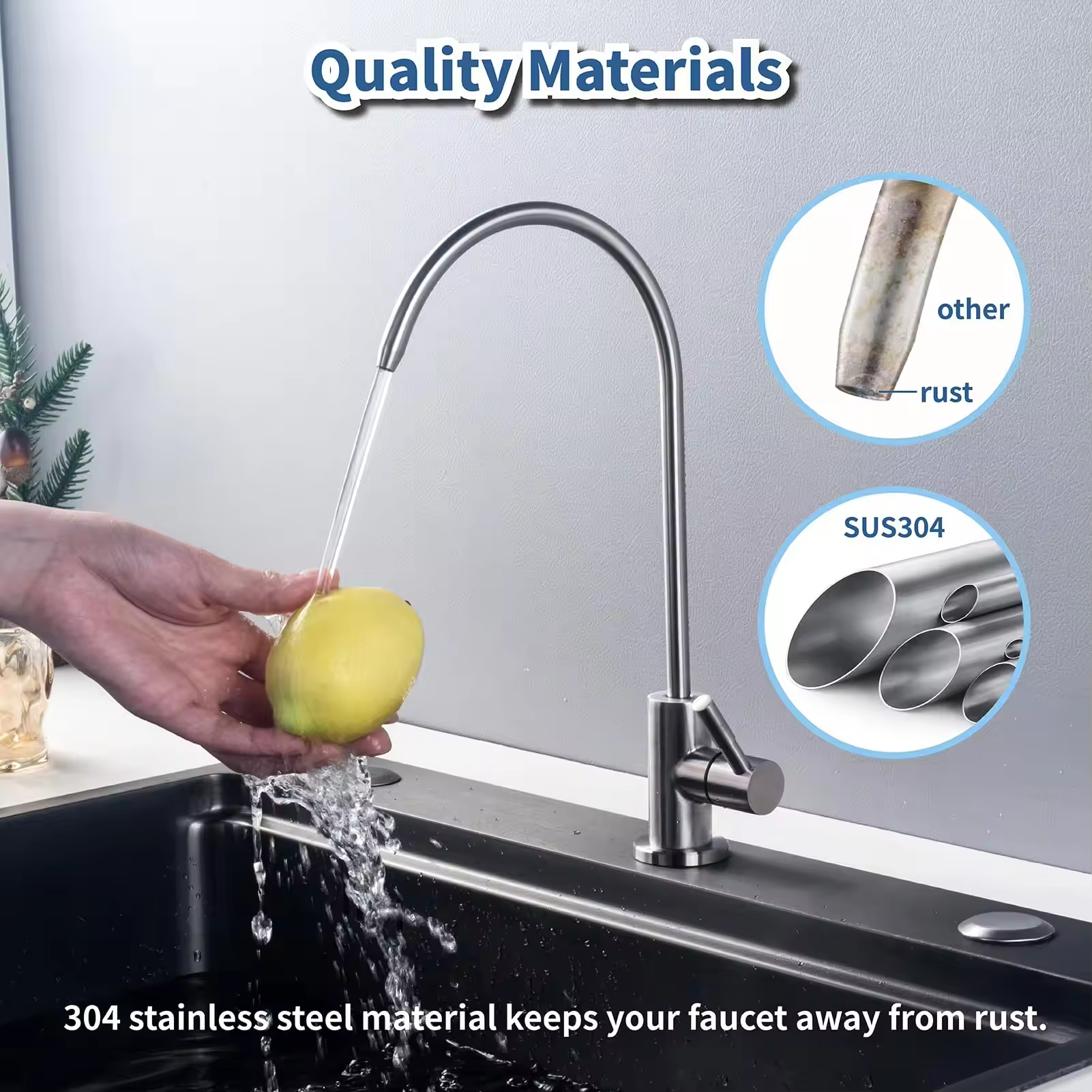 Modern Kitchen Water Purifier Faucet Brushed 304 Stainless Steel Non-Air Gap Reverse Osmosis System Drinking Water Filtration