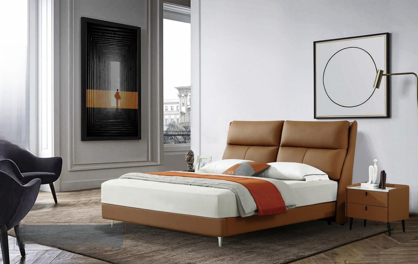 Luxury Leather Wooden Box Bed