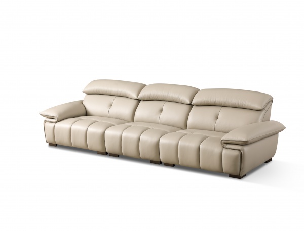 Beige High Back Living Room Leather Sofa
