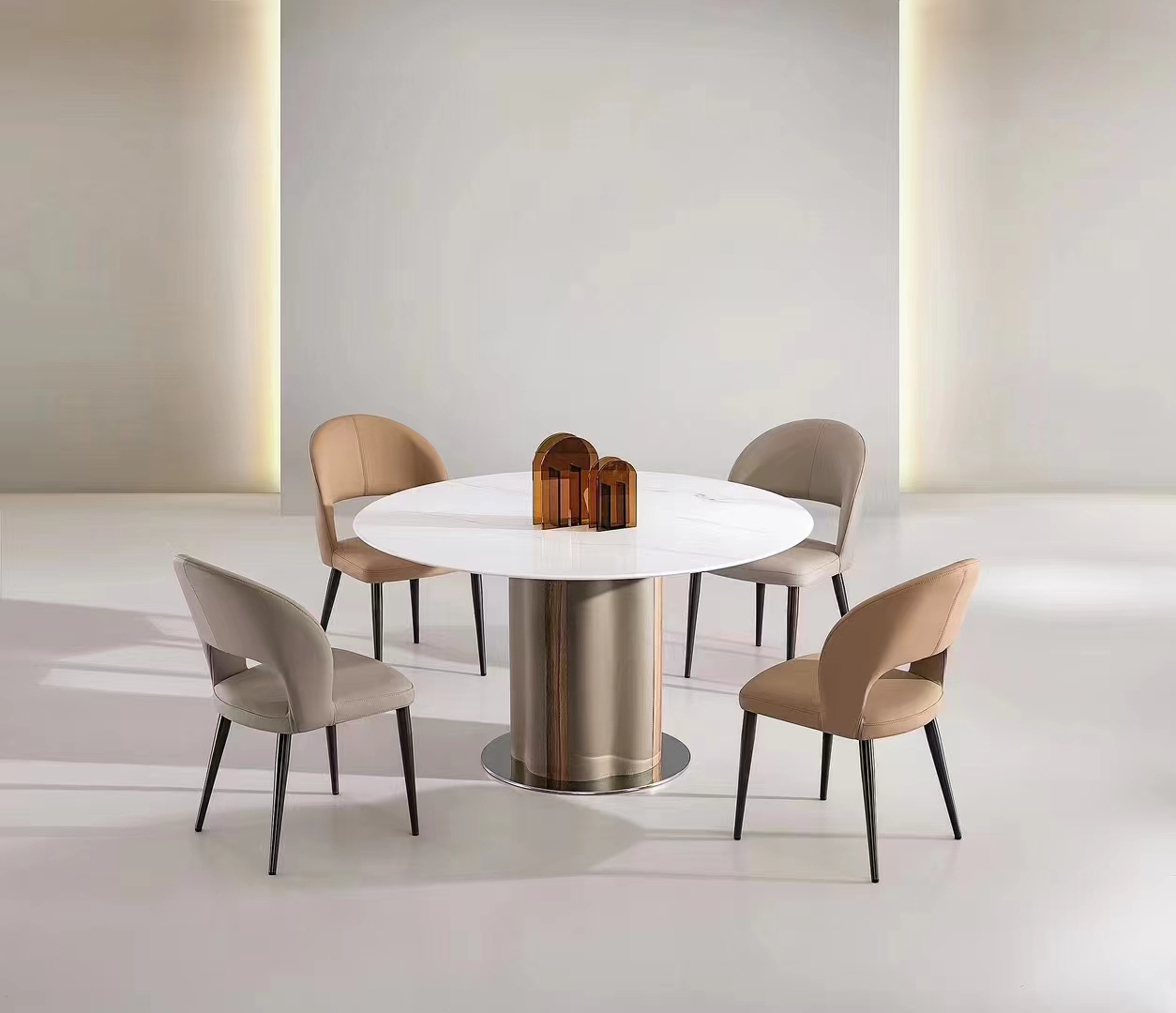 Round Modern Ceramic Top Dining Table Set