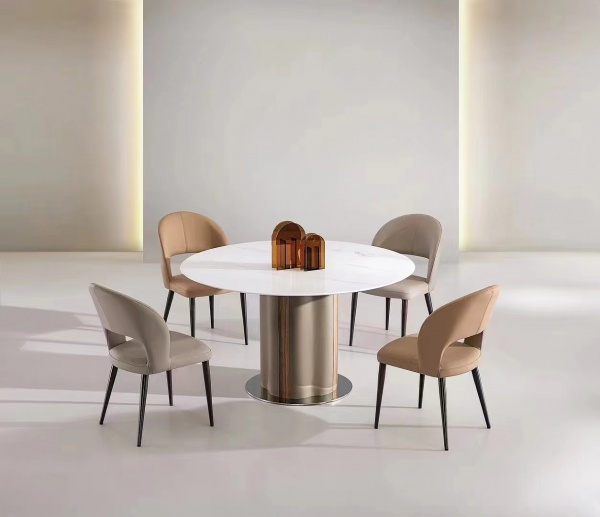 Round Modern Ceramic Top Dining Table Set