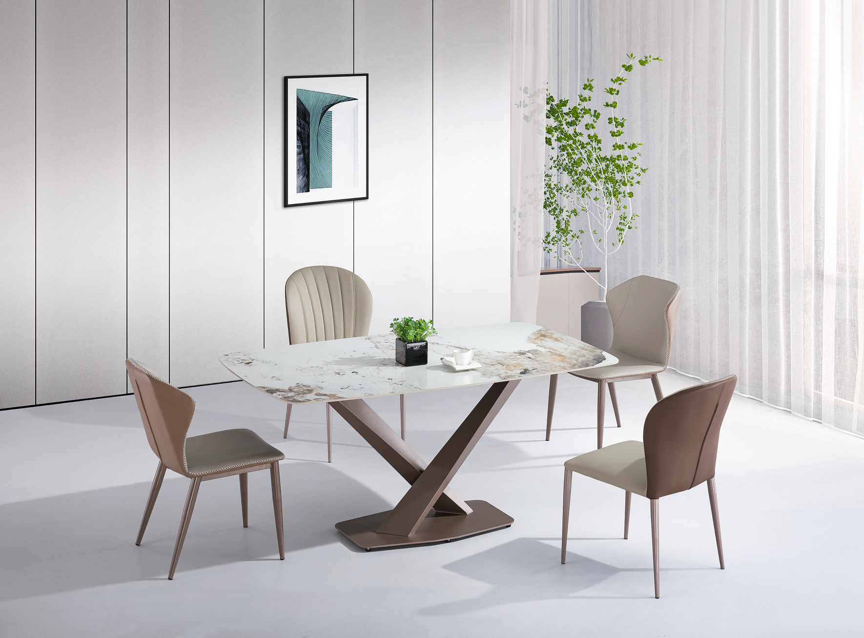 Ceramic Top Modern Home Dining Table Set