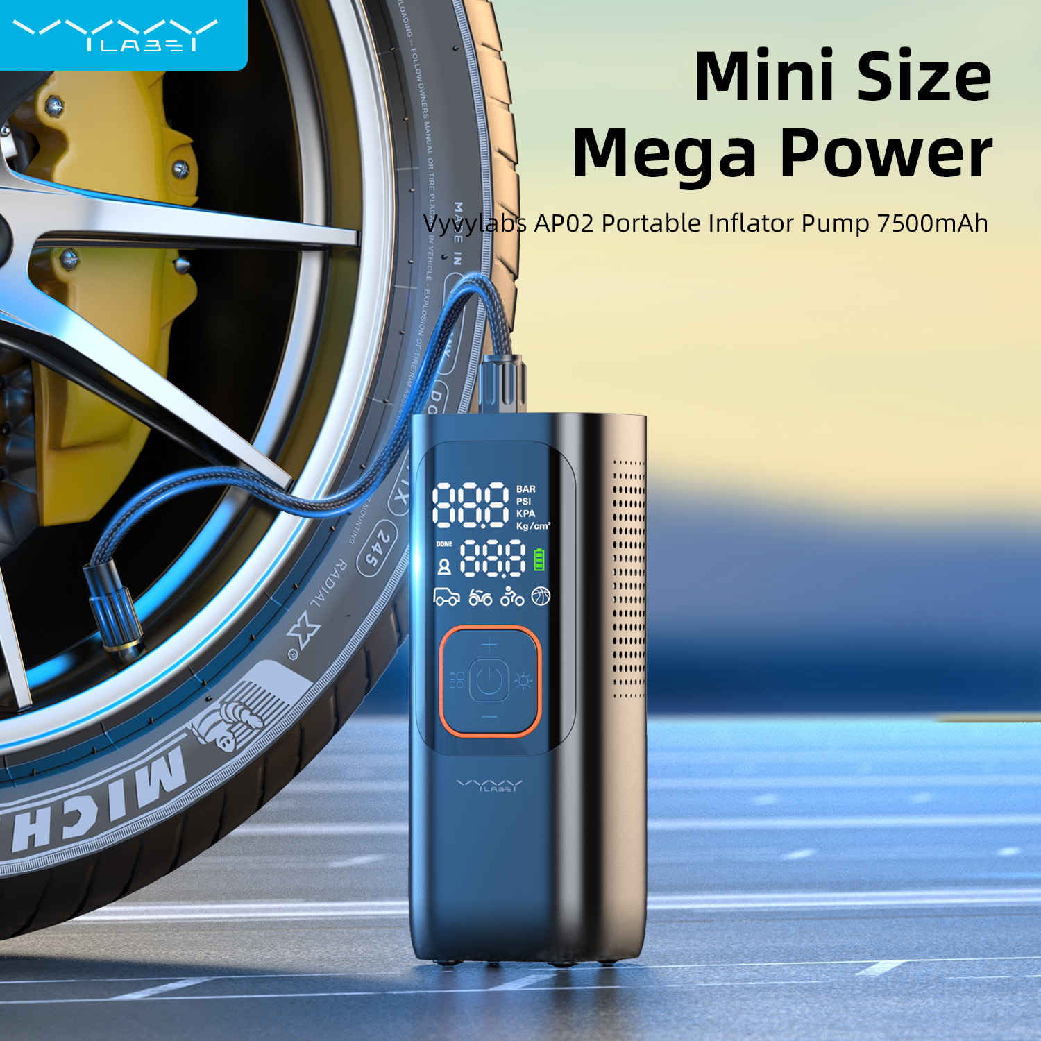 Vyvylabs AP02 Portable Inflator Pump 7500mAh 