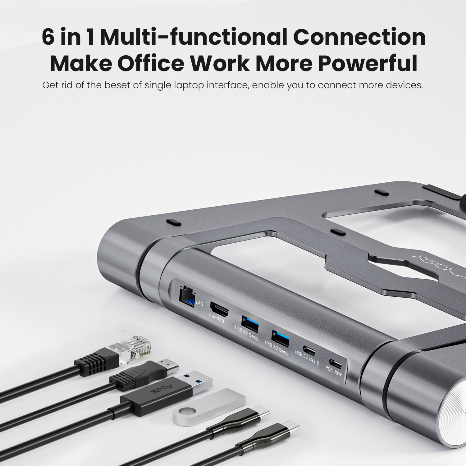 Vyvylabs Wisdom Series Laptop Stand 6-in-1 Multifunctional HUB Docking Station Gray（Type-C to HDMI*1+Type-C