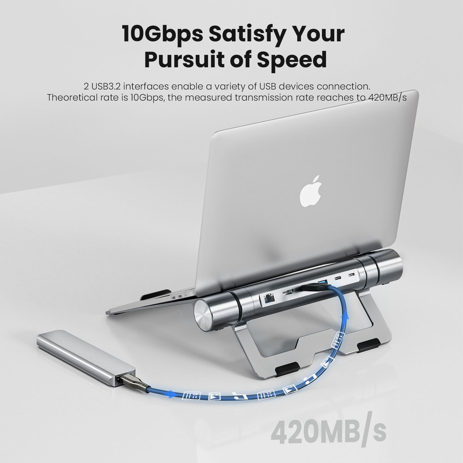 Vyvylabs Wisdom Series Laptop Stand 6-in-1 Multifunctional HUB Docking Station Gray（Type-C to HDMI*1+Type-C