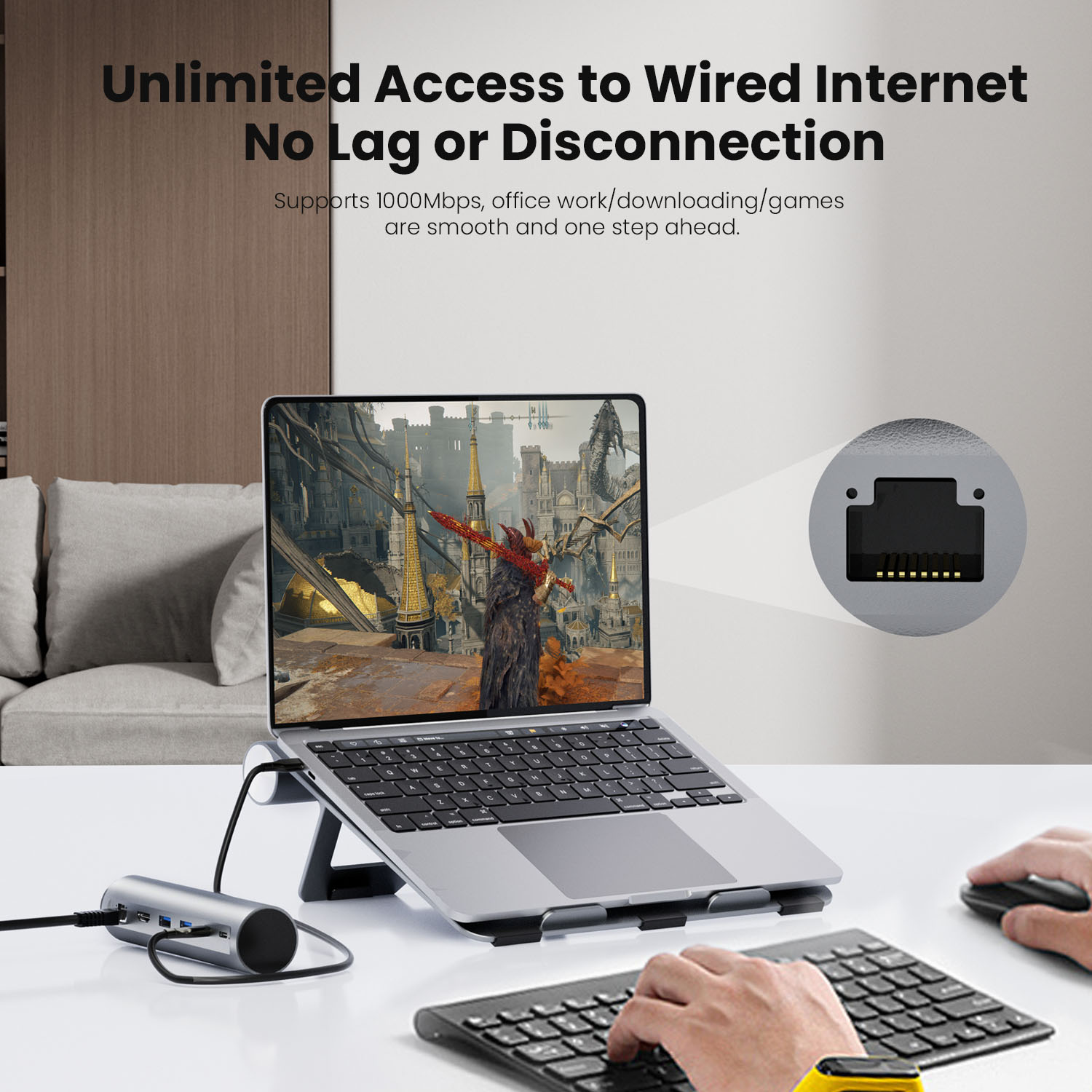 Vyvylabs Wisdom Series Laptop Stand 6-in-1 Multifunctional HUB Docking Station Gray（Type-C to HDMI*1+Type-C