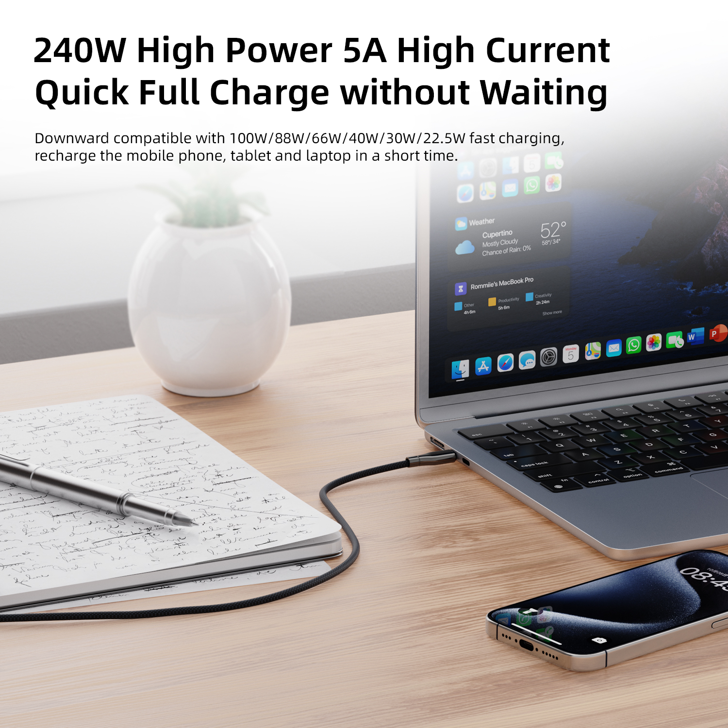 Vyvylabs Hardcore Series Fast Charging Cable Type-C to Type-C 240W
