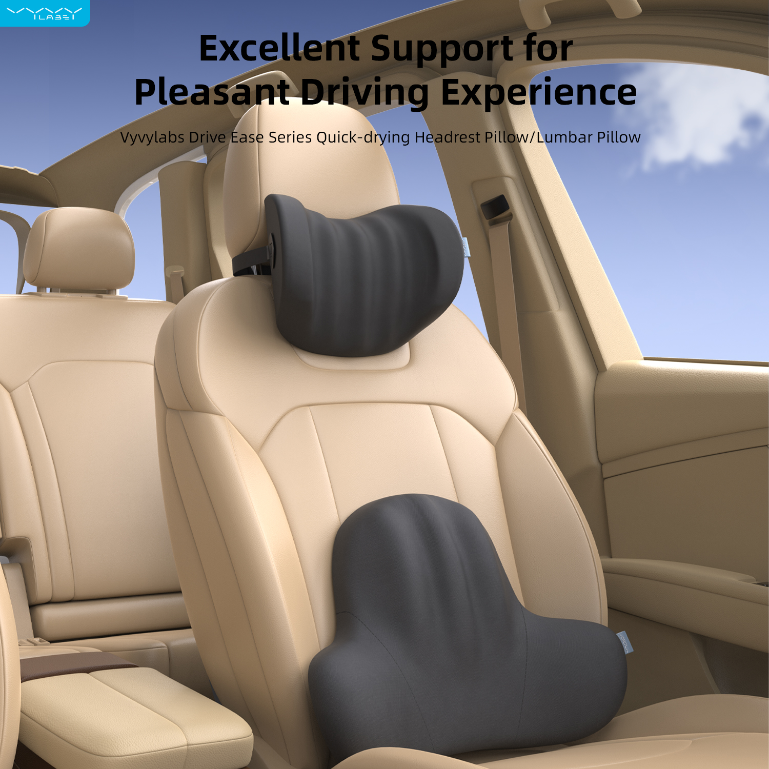 Vyvylabs Drive Ease Series Quick-drying Headrest Pillow/Lumbar Pillow