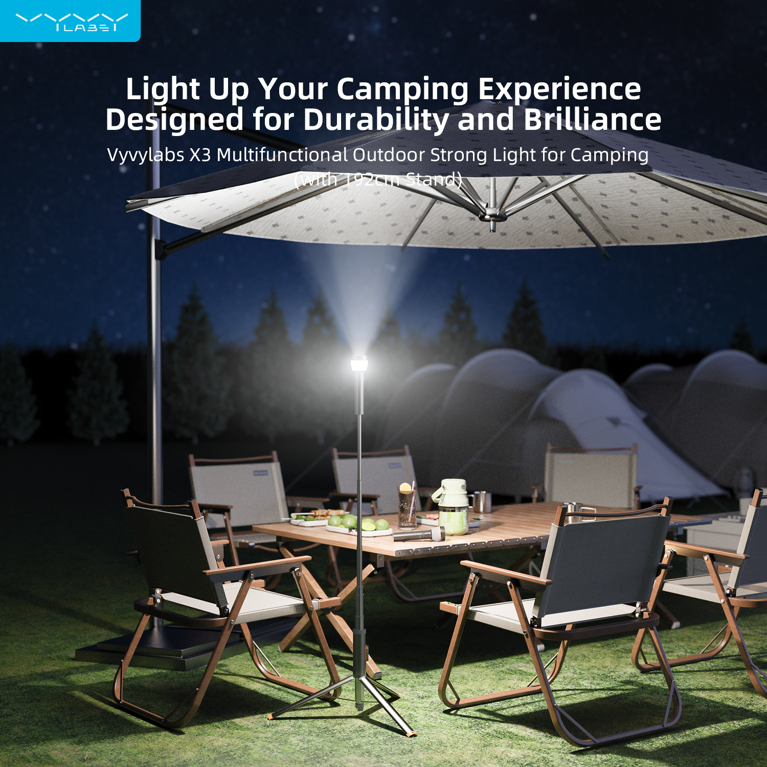 Vyvylabs X3 Multifunctional Outdoor Strong Light for Camping （with 192cm Stand）