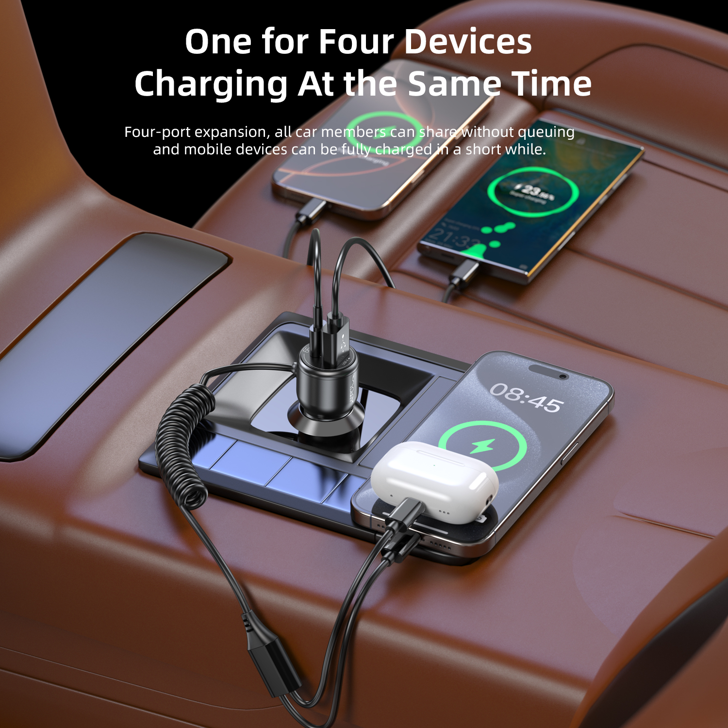 Vyvylabs Flash Power Dual Fast Car Charger 66W A+C （with 2 in 1 Spring Cable）