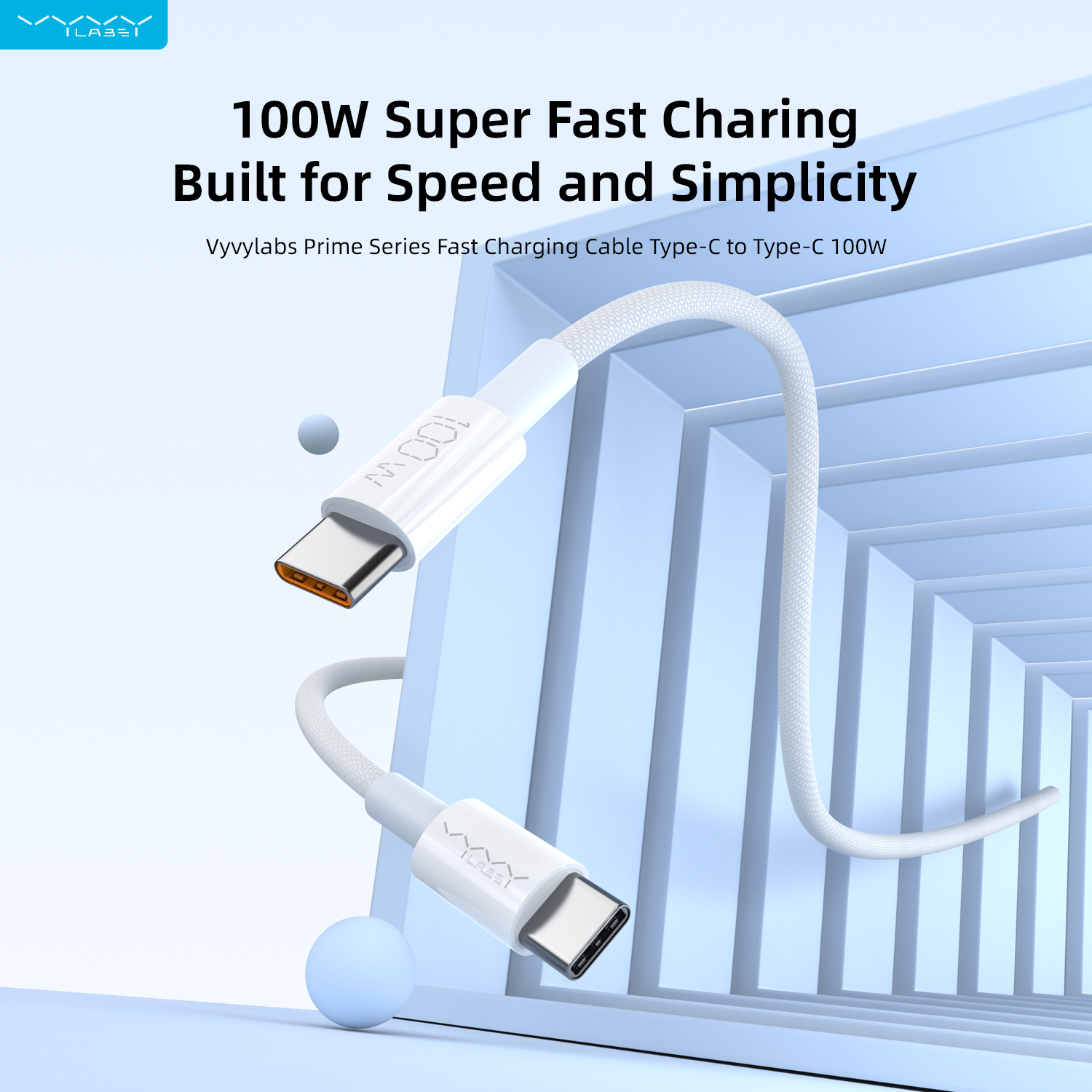Vyvylabs Prime Series Fast Charging Cable Type-C to Type-C 100W