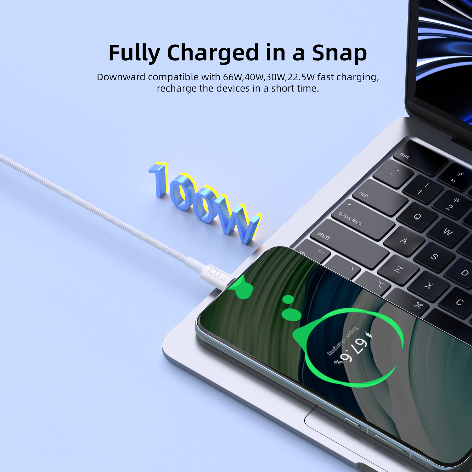 Vyvylabs Prime Series 3 in1 Fast Charging Cable USB to 2C+L 100W