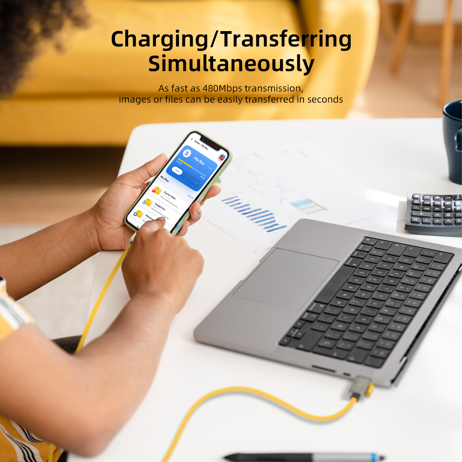 Vyvylabs Cool Round 4 in 1 Fast Charging Cable 240W USB to C+L/Type-C to C+L 1.2M