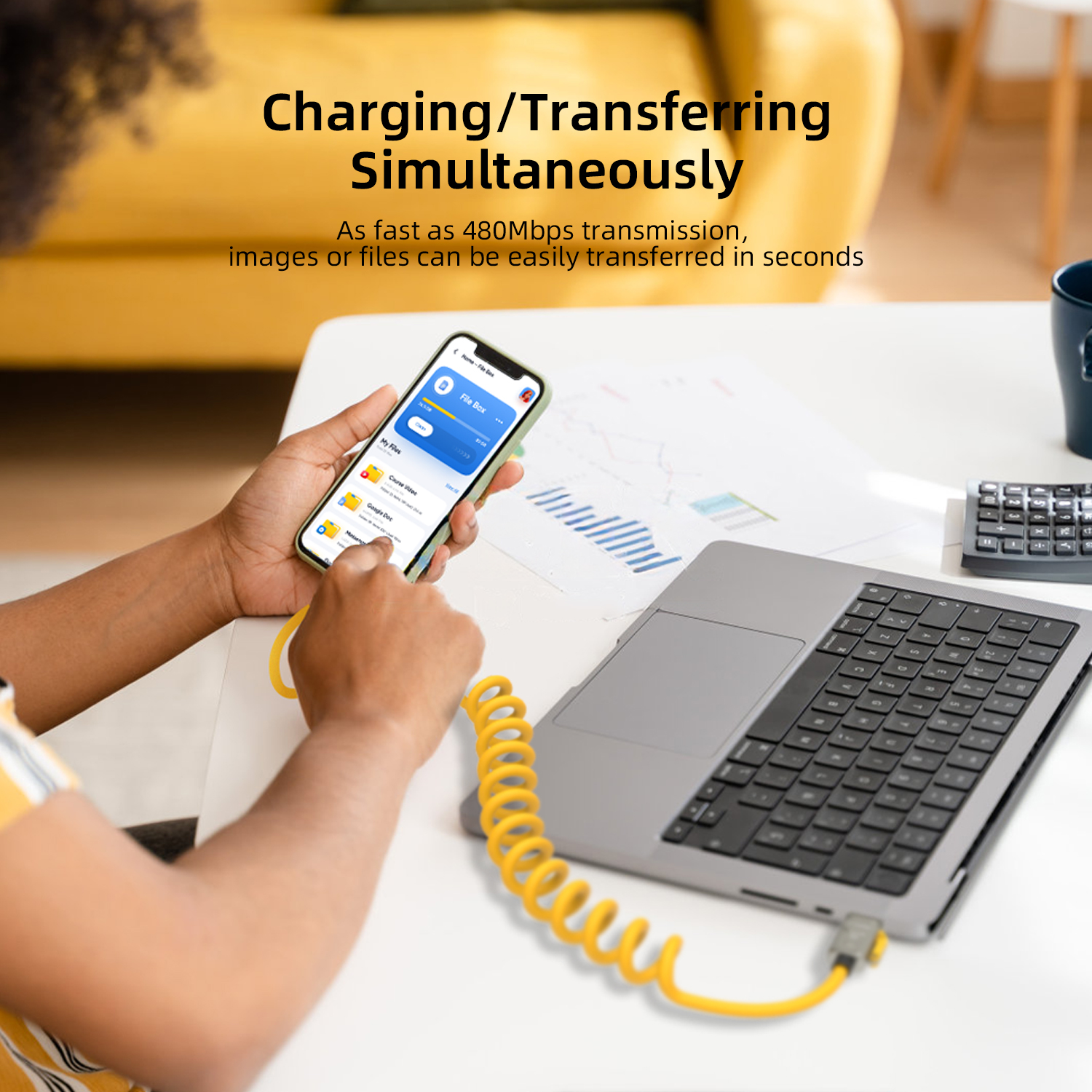 Vyvylabs Cool Round Spring 4 in 1 Fast Charging Cable 240W USB to C+L/Type-C to C+L 1.8M
