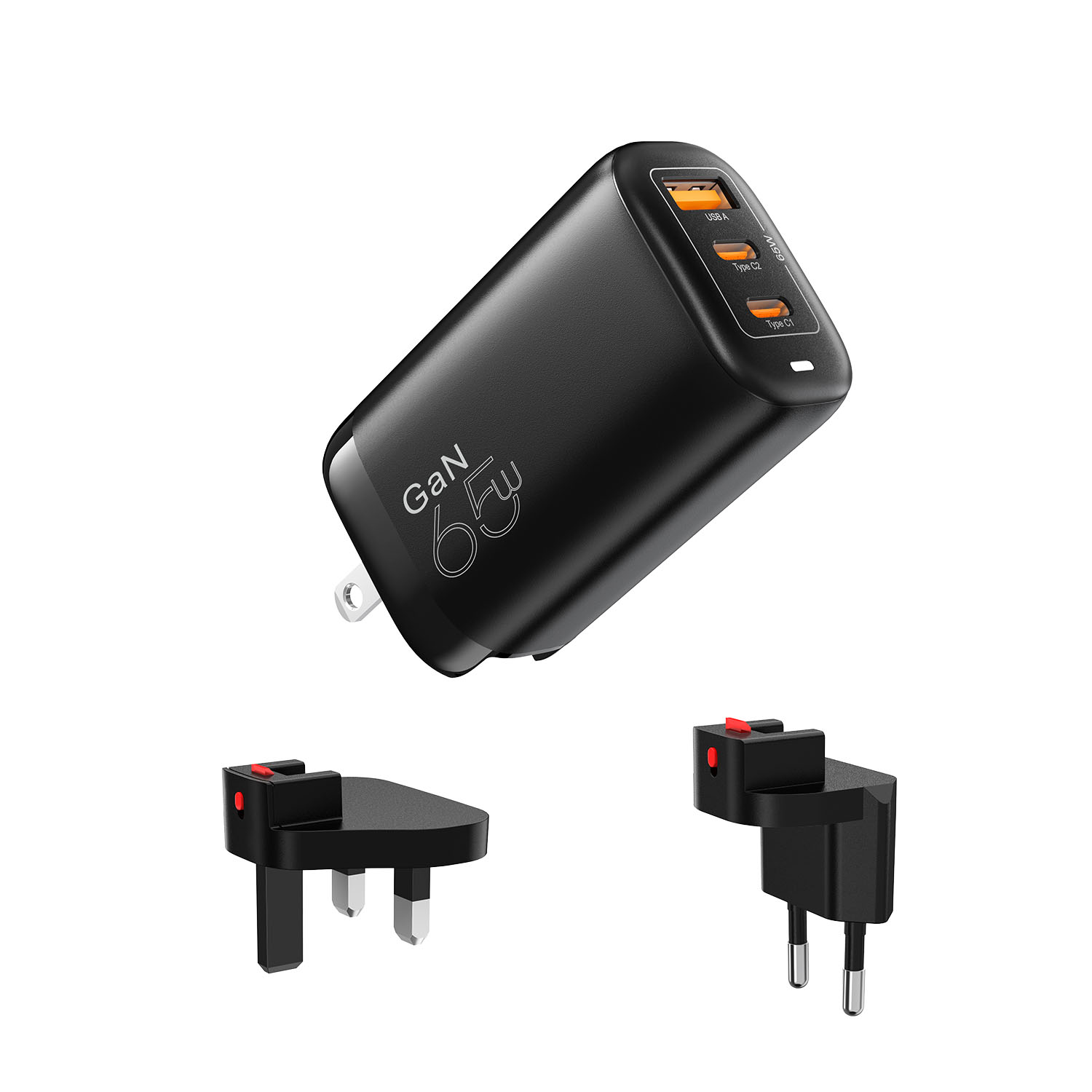 Vyvylabs GaN Fast Charger Travelling Set 65W A+2C （US+EU+UK plug） Black