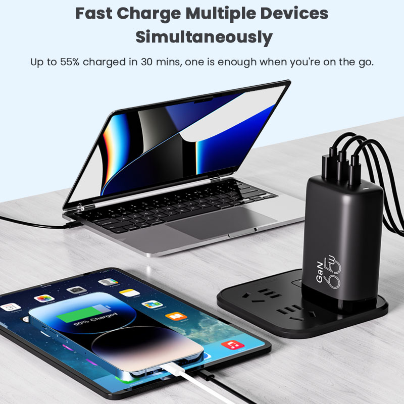 Vyvylabs GaN Fast Charger Travelling Set 65W A+2C （US+EU+UK plug） Black