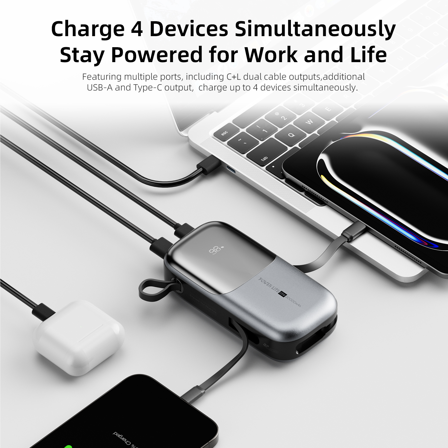 Vyvylabs Power Lite Digital Display Power Bank 20000mAh 65W （with C+L Fast Charging Cable）